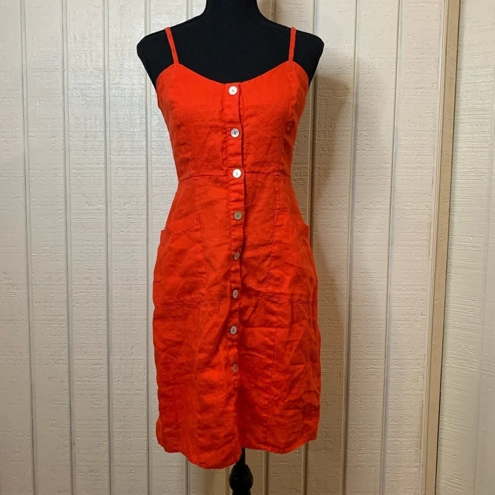 cynthia rowley red linen dress CYNTHIA ROWLEY Coral Pink Linen Asymmetric Hem Tank Dress sz 1X
